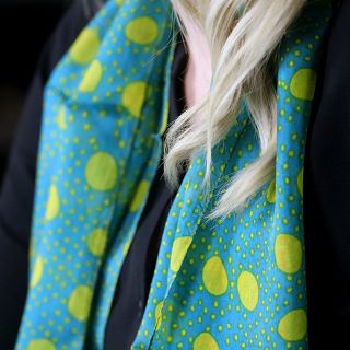Turquoise & Mustard Multi Spot 100% Silk Scarf by Peace of Mind